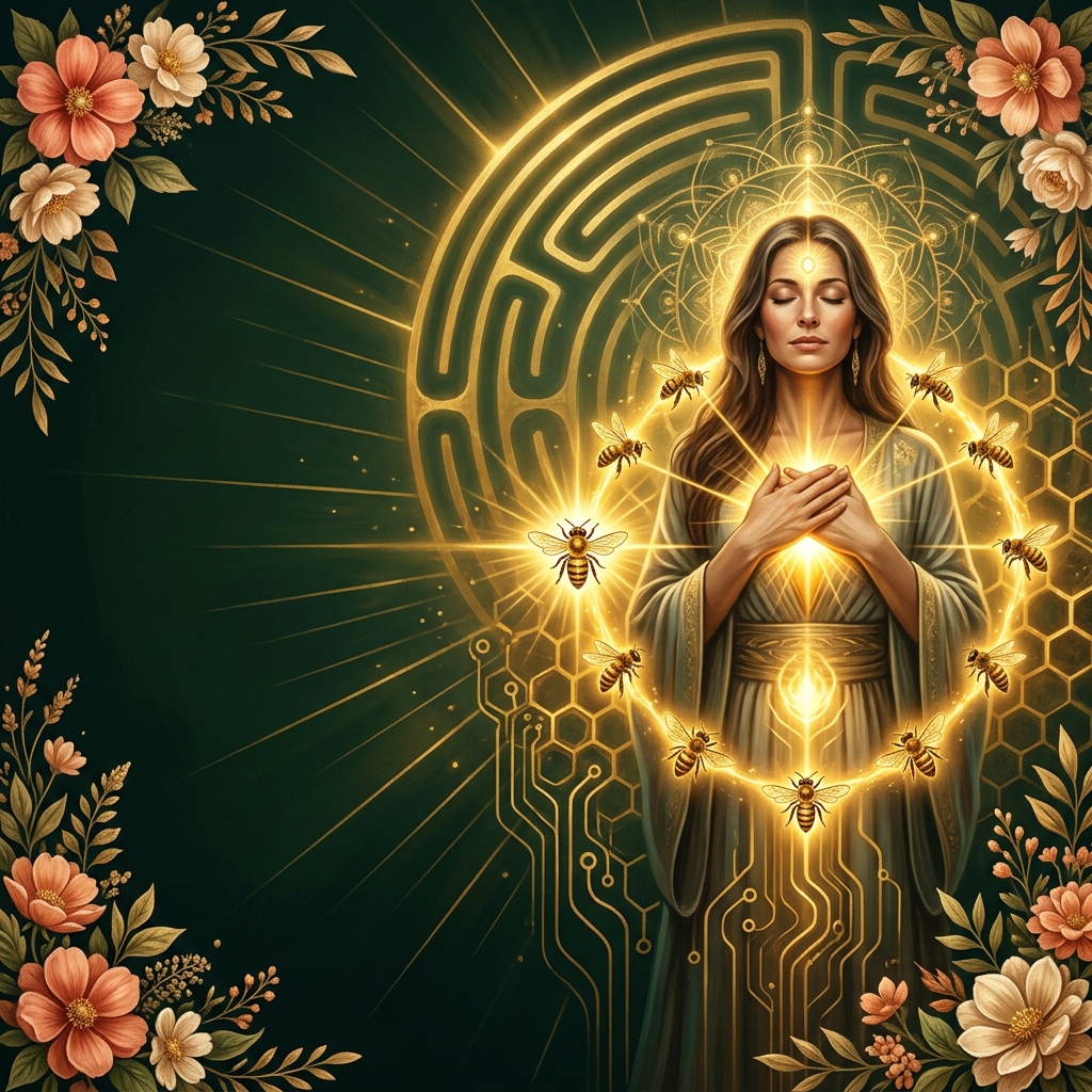 Mulher em estado de ativação energética e upgrade da consciência